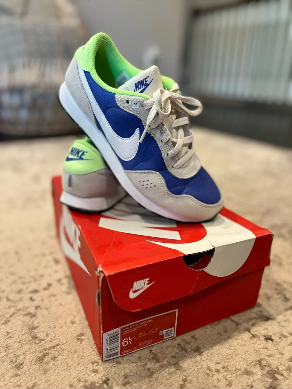Nike Women’s Blue and Neon Green Retro Sneakers -Fit like women’s 8.